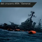 Crucero ARA General Belgrano en el momento del hundimiento, símbolo de la memoria de héroes santafesinos de Malvinas como Oscar Colombo.